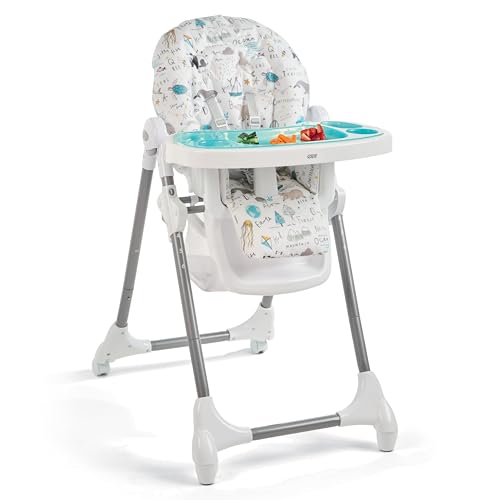 Mamas & Papas Snax Adjustable Baby High Chair for 6 Months Plus, Toddlers, Reclining, Foldable Highchair with Wipeable Removable Tray, Baby Feeding Chair, 108 x 84 x 59 cm, Happy Planet