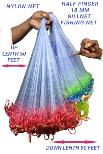 Image of PURKAIT Fishnet Half Finger 18mm GILLNET MUD Sinker, Height 3F, UP Lenght 50F, Down Lenght 90F Fishing Net(MALAI SUTO)