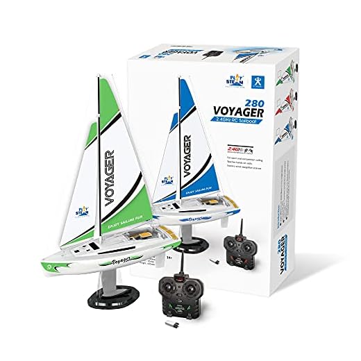 PLAYSTEAM Mini Voyager 280 RC Controlled Wind Powered Sailboat in Green - 14" Tall
