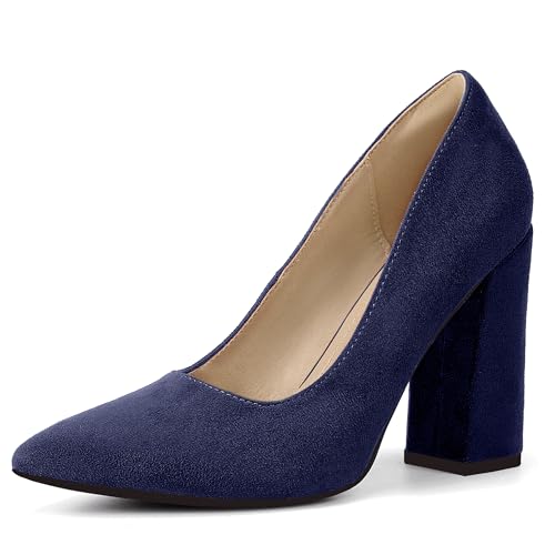 Image of IDIFU IN4 Women's Pumps - Closed Toe Heels with Chunky Block Heels - Thick Pointed Toe Dress Shoes for Women - Wedding, Prom, Bridal, Office, Business - Comfortable, Formal, Fashion, Classic Pumps