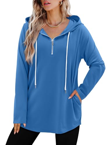 BETTE BOUTIK Womens Quarter Zip Tunic Hoodies Pullover Long Hooded Sweatshirts S-3XL