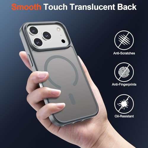 Image of SUPFINE Magnetic for iPhone 17 Pro Case (Compatible with MagSafe)(Military Grade Drop Protection) Translucent Matte Shockproof with Anti-Fingerprint Phone Cover 2025,Gray