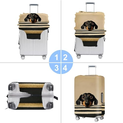 Image of Adorable Smaland Hound Luggage Cover - Black and White Striped Dog Print Travel Suitcase Protector - Fits 24 to 26 Inch Luggage,M
