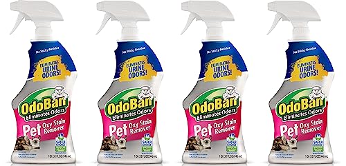 OdoBan Pet Solutions Oxy Stain Remover, Pet Stain Eliminator, Made in the USA, 4-Pack, 32 Ounce Spray Each