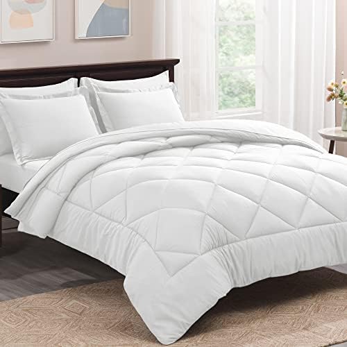 Basic Beyond Queen Comforter Set with Sheets – 7 Pieces Queen Size Bed in a Bag, Bed Comforter Queen Set White Bedding Sets with Comforter, Flat Sheet, Fitted Sheet, Pillowcases & Shams