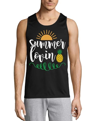 Débardeur en coton pour homme noir imprimé Ananas et Sun Summer Lovin