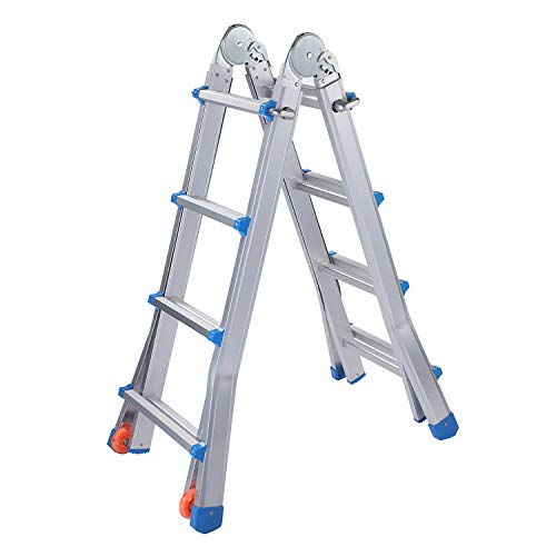 Snow Fox Extension Ladder, 17 Feet Aluminum Extension Multi-Position Ladder Adjustable Telescoping Ladder with Protective Lock and 2 Wheels