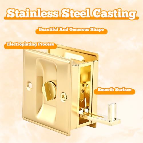 BORDSTRACT Cerradura para Puerta de Bolsillo de Acero Inoxidable Dorada con Perilla para Dormitorio | Compatible con puertas de 35-45mm de grosor, diseño empotrado para baño y dormitorio miniatura 4