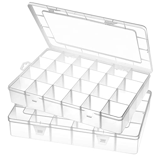 Image of Gbivbe Large 24 Grids Plastic Organizer Box Adjustable Dividers,Clear Storage Box for Jewelry, Art DIY Crafts, Washi Tapes, Beads and Small Parts(2 Pack)