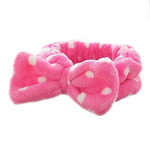 Women Fashion Owknot Bow Makeup Cosmetic Shower Elastic Hair Band Hairlace Headband (Dark Pink)