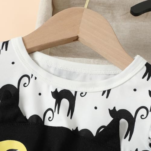 Toddler Girls Halloween Dress Long Sleeve Cat Pumpkin Print Dresses Baby Cute Holiday Party Outfit 2-7T4