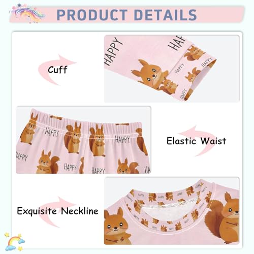 senya Cute Squirrel Happy Pajamas Set Long Sleeve Soft Cotton Sleepwear 2 Piece4