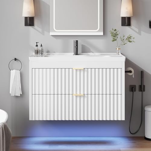 4ever2buy 24 Inch Floating Vanity White