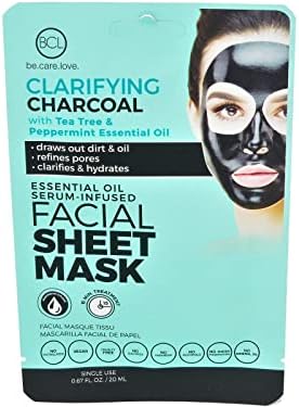VEGAN FACIAL SHEET MASK - BCL Essential Oil for Single Use 0.67 oz (Clarifying Charcoal)