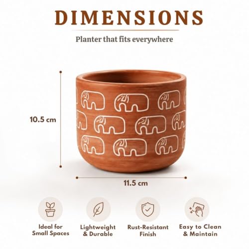 Image of Urban Upvan Decorative Terracotta Elephant Shades Planter Pot for Home & Garden | Indoor Outdoor Flower Pot for Balcony, Living Room, Office & Table Decor (Pack of 1)