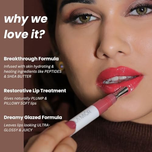 Image of LAMIOR Peptide Glaze Lip Balm - 3 in 1 Formula for Glossy Shine, Healing & Nourishment for Dry Dark & Pigmented Lips with Shea Butter, Non Sticky, Moisturizing Lip Balm for Women, (Raspberry Cookie)
