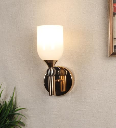 Image of ELIANTE Elegant Frosted Glass Cup Gold Iron Wall Light for Living Room, Bedroom, Foyer and Balcony, E27 Holder, Without Bulb