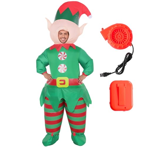 GEMAKA Inflatable Christmas Elf Costume for Adult Blow up Elf Costumes Xmas Funny Fancy Dress Mens Womens