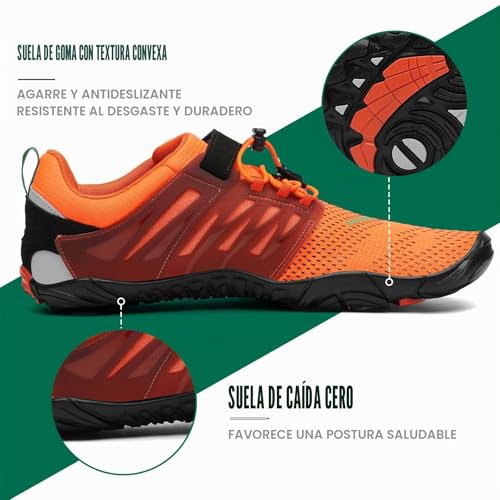 Miniatura 3 de Saguaro Zapatillas Barefoot Hombre Mujer Zapatillas Minimalistas Zapatos Barefoot Calzado Minimalistas Zapatillas De Trail Running Barefoot Shoes Para Zero Drop Suela Naranja, Gr.41 Eu