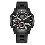 findtime Reloj digital táctico militar para hombre, resistente al agua, 5 ATM, reloj deportivo analógico con 12/24 horas, retroiluminación LED, alarma, cronómetro, cuenta regresiva, negro, Correa