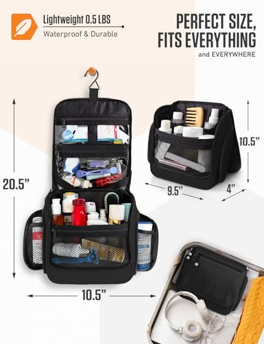 Image of VENTURE 4TH Hanging Travel Toiletry Bag, 18 Compartments - Black | Hangs on rails, hooks or doors; stands upright. Removable TSA pouch. Water-resistant Nylon 290D Twill, reinforced stitching.