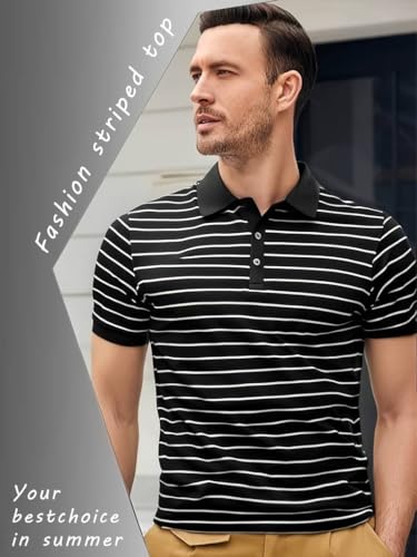 Image of TAGDO Men's Striped Polo in Black & White Vertical (2036)