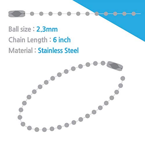 Stainless Steel Ball Chain Tag Key Chain Connector 6 Inch Long 2.4mm Bead Dia 100 Pcs