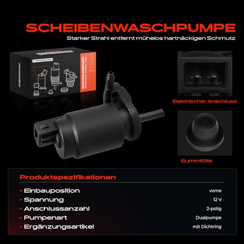 Frankberg Scheibenwaschpumpe Waschwasserpumpe Scheibenreinigung Vorne Hinten 2-Polig Kompatibel mit Corsa D S07 Corsa C X01 Zafira A T98 Astra G T98 Polo 6N2 Replace# 1H6955651