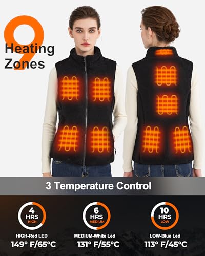 Image of Fuzzy Heated Vest for Women with 16000mAh 7.4V Battery Pack Included, Sherpa Heated Vest Women, Fleece Heating Vests