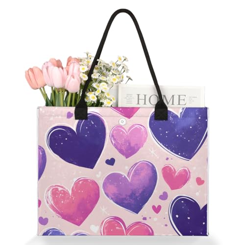 Purple Pink Love Tote Bag for Women Large Beach Bag Reusable Tote Bags for Work Travel Beach Shopping3