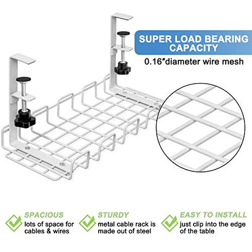 Quszmd Under Desk Cable Management Tray No Drill - Under Desk Cable Organizer For Wire Management. Super Sturdy Desk Cable Rack .Standing Desk Cable Management (16" Black Wire Tray) #TOP4