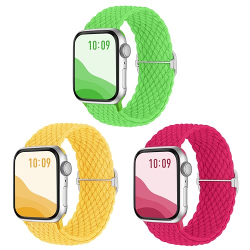 Joehwerr 3Pack Anti-Slip Braided Band Compatible for Apple Watch Straps Women 40mm 41mm 38mm 42mm 44mm 45mm 46mm 49mm