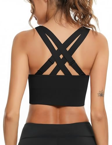 Litherday Top Deportivo Mujer Alto Impacto Espalda Cruzada Sujetador sin Aros con Almohadillas Push Up para Entrenamiento y Fitness Negro M
