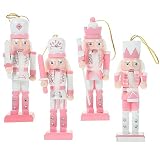 EXCEART Juego De Adornos Navideños De Cascanueces 4 Uds. Soldado De Cascanueces Rosa Figuras De Cascanueces De Madera Decoraciones Colgantes para Figuras De Árboles De Navidad Regalos De