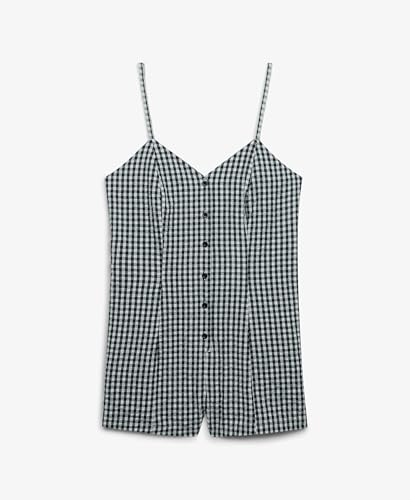 Superdry Cami Playsuit Dress, Navy Gingham, 40 Unisex
