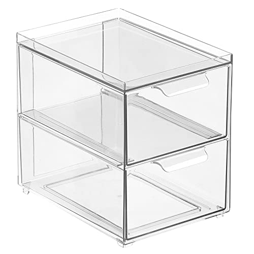Mdesign Stackable Storage Containers Box With 2 Pull-Out Drawers - Stacking Plastic Drawer Bins For Closet Organization, Linen, Coat, Bedroom Or Entryway Closets - Lumiere Collection - Clear #TOP5