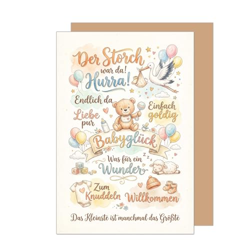 Edition Seidel Premium Glückwunschkarte zur Geburt mit Umschlag. Karte Grußkarte Geburtskarte Babykarte Spruch Sprüche Ankunft Hallo Endlich da Willkommen Mädchen Junge Baby Kind Wunder (E337 SW026)