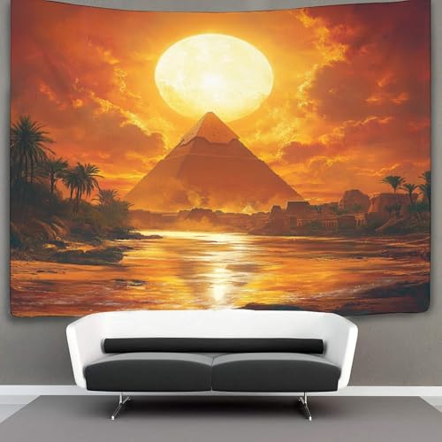 Tapisserie murale pyramides kaiyun Horizon doré pour salon et chambre de 180cmx230cm