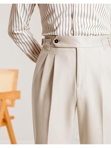 Men's Dress Pants Slim Fit Flat Front Casual Business Trousers Classic Gurkha Pants3