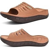 KuaiLu Sandalias de Recuperación Hombre Comodas Ortopedicas Fascitis Plantar Chanclas Caballero Soportes de Arco Ligera Abierta Deportivas Chancletas Verano Playa Piscina Goma Marrón Caqui EU43