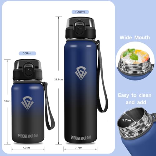 Grsta Borraccia Termica, Borraccia 1 litro, Borraccia con Cannuccia Senza BPA, Sottovuoto a Doppia Parete, Borraccia Termica Acciaio Senza Perdite, Borraccia Metallo per Sport, Campeggio, Palestra - 6