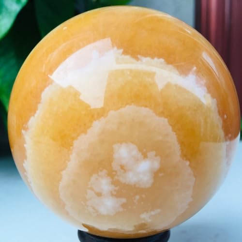 Boule de cristal calcite jaune lithothérapie et quartz orange grand format 1300g - 4