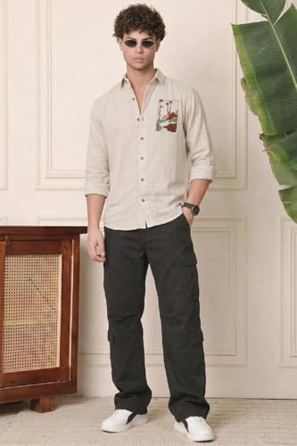 Image of MiraMichi Men's Pure Linen Shirt with Long Sleeve Collared Neck Standard Length and Button Down Closure Type |Shirt's for Men Stylish | Branded Shirt's | Formal Style