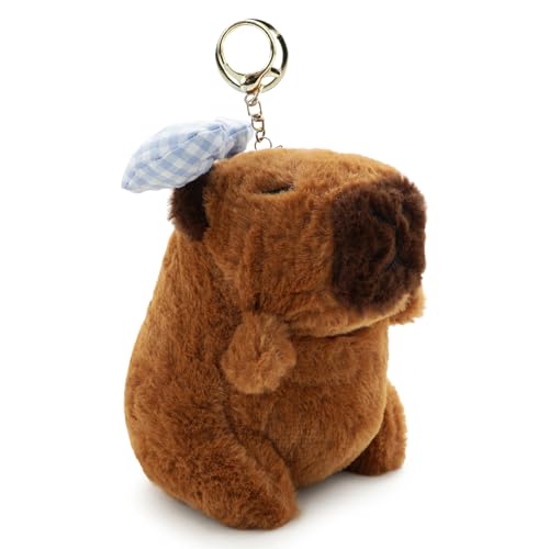 Image of 28 CM Cute Capybara Plush Keychain Soft Stuffed Animal Toy with Metal Key Ring, Kawaii Plush Bag Charm, Backpack Hanging Pendant, Car Keychain Gift for Kids, Girls, Boys & Adults