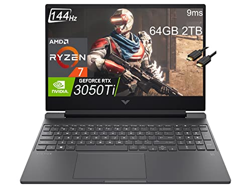Hp Victus 15T 15.6" Fhd 144Hz (Amd 8-Core Ryzen 7 5800H, 64Gb Ram, 2Tb Pcie Ssd, Geforce Rtx 3050 Ti 4Gb, Ips) Gaming Laptop, Backlit, Webcam, Type-C, Wi-Fi 6, Hdmi Cable, Windows 11 Home - 2022 #TOP17