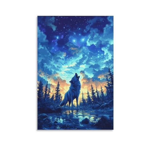 Cuadro de lobo en lienzo para decorar un salón moderno y elegante