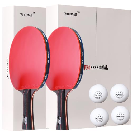 Ping Pong Paddle - 7-ply Carbon Fiber Blade - 2mm Premiere Sponge for a Larger Sweet Spot - Flared Handle for Increased Control - Performance Table Tennis Racket Set (2) by TENGAOSI - Used condition - US$20.19