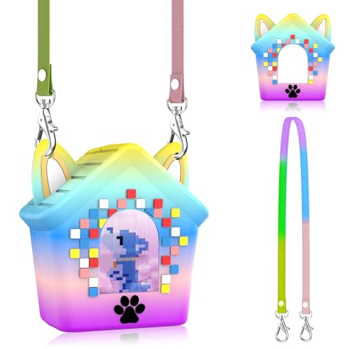 Silicone Case for Bitzee Doghouse Interactive Digital Pet, Shockproof Protective Cover for Doghouse Bitzee Virtual Electronic Pets Accessories with Lanyard (Rainbow)