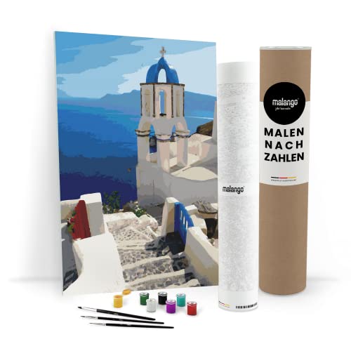 malango Malen nach Zahlen Erwachsene - Meer auf Santorini 60 x 40 cm Verschiedene Größen Premium-Malset mit Rahmen, Hergestellt in unserer Produktion in Deutschland, Kreative