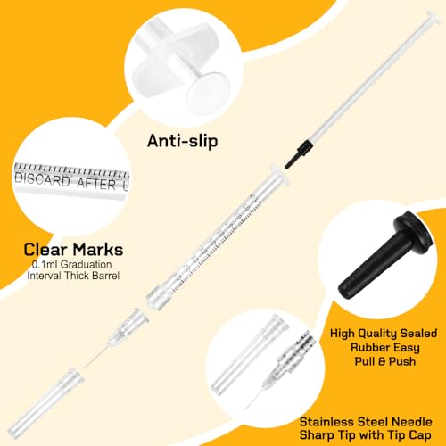 24 Pack Luer Lock Syringe 1ml With 27Ga 1/2 Inch Needle - Disposable Syringes With Sharp Needles - Individually Sealed, Sanitized Set for Refilling Liquid, DIY - Thumbnail 3
